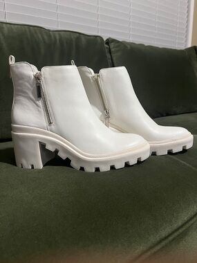 Gianni Bini White Chunky Lug-Zip Ankle Boots